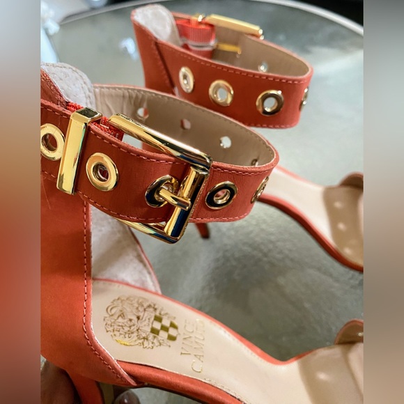 Sold🛑Vince Camuto~Calise Ankle Strap Heels Burnt Orange Gold Hardware, Size 7.5 - Picture 7 of 10